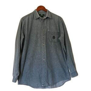 Vtg Hunt Club Shirt Mens L Blue Button Up Long Sleeve Denim Workwear 90s Casual